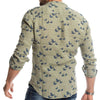 3D printed linen colorblock stand collar shirt