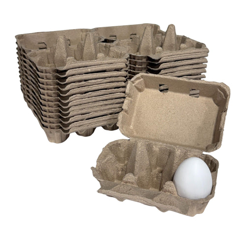 6-Egg Cartons - Natural Pulp, Flat Blank Top