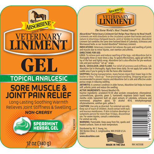Absorbine Liniment Gel for Horses Soothes Muscles & Joints After Training 12 oz. 2-Pack
