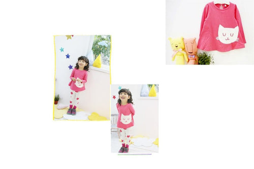 Children's Kitty Long Sleeve Suit Popular Girl's Cotton Two Pack