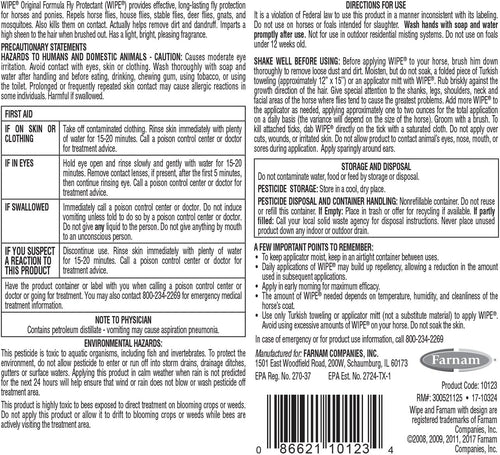 Farnam Wipe Fly Tick Protectant 32 oz. Repels Kills Flies Ticks Horses
