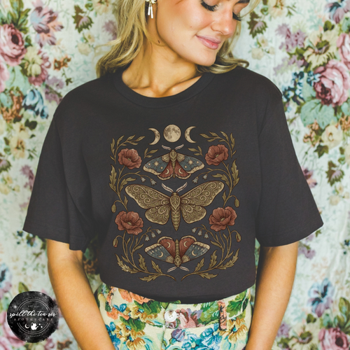 Harvest Moon Moth Tee | Celestial Botanical Moth Graphic T-Shirt