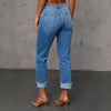 Cuffed Capri Pants, Fashionable Stretchy Whiskered Denim Jeans