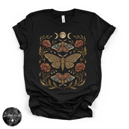 Harvest Moon Moth Tee | Celestial Botanical Moth Graphic T-Shirt
