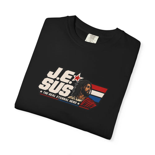 Jesus Retro Graphic T-Shirt — “J.E.SUS The  Real Eternal Hero” Christian Vintage Tee