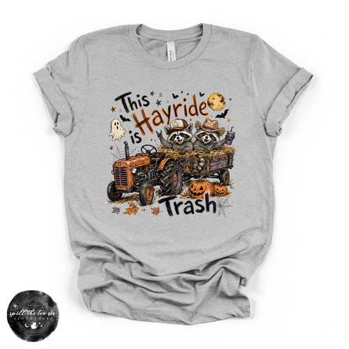This Hayride Is Trash Tee | Funny Raccoon Fall Graphic T-Shirt