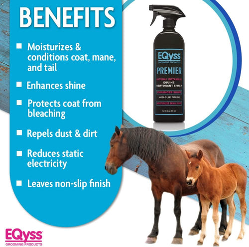 EQyss Premier Equine Horse Spray Moisturizes Skin and Coat 32 oz. Repel Dust Non-Slip