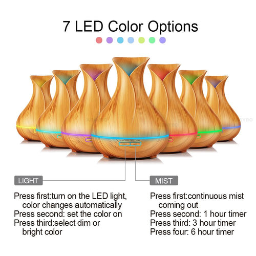 KBAYBO 400ml Aroma Essential Oil Diffuser Ultrasonic Air Humidifier with Wood Grain electric LED Lights aroma diffuser for home