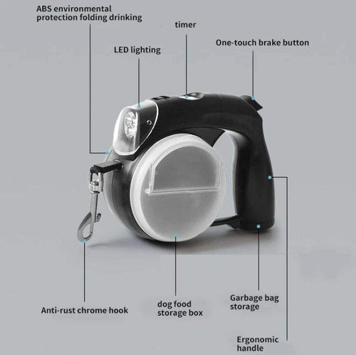 5 In 1 Multifunctional Dog Waterproof Automatic Led Retractable Leash with Poop Bag