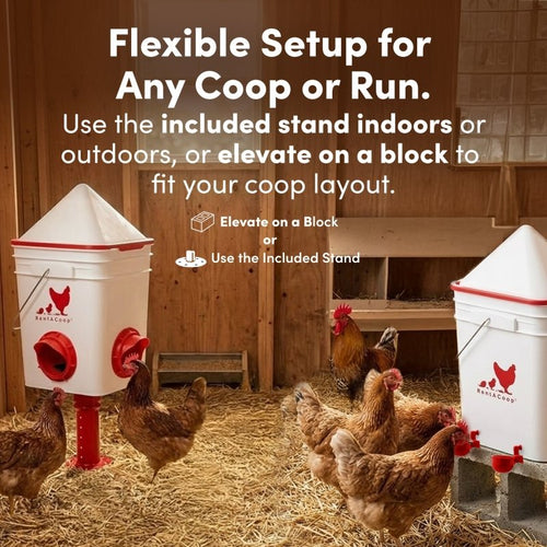 RentACoop Chicken Feeder & Waterer Set– 25lb No-Waste Feeder with 4 Large Ports + 5-Gallon Waterer with Auto-Fill Cups & Horizontal Nipples