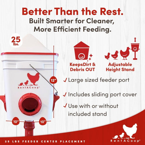 RentACoop 25lb BPA-Free Chicken Feeder with 4 Large Ports and Adjustable Stand - Center Placement