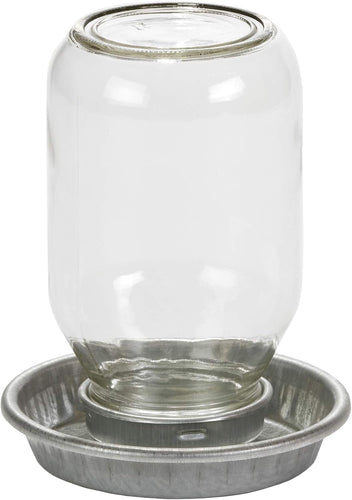 Mason Jar Baby Chick Feeder & Waterer Set - Galvanized Base with Glass Jar Bundle