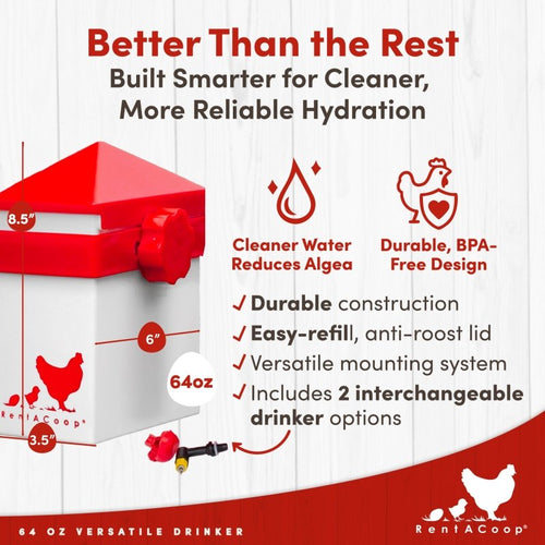 RentACoop 64oz (2L) Drinker Plus 2 Versatile Nipples