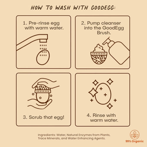 GoodEgg Organic Egg Cleaner Food-Grade Non-Toxic Egg Wash with Foaming Pump 12fl oz.