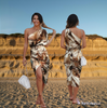 New beautiful golden Summer  off shoulder Floral Print Slit Dress