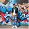 Trendy Urban streetwear Embroidered Frayed Men's Blue Jeans