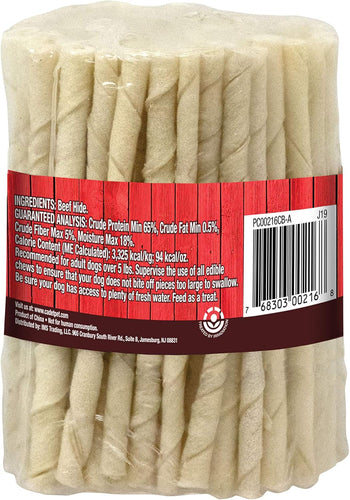 Cadet Beef Hide Rawhide Twists 5-Inch Dog Chews 100 Count Long Lasting