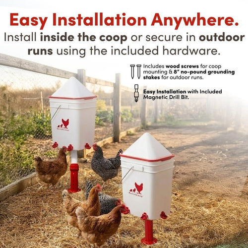 RentACoop 5 Gallon/ 6 Automatic-Fill Water Cup or Nipple Chicken Waterer with Adjustable Stand - Center Placement