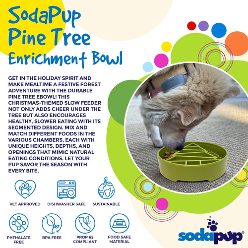 Pine Tree Christmas eBowl Deep Slow Feeder Dog Bowl for Enrichment | USA Made