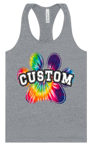 Custom Bright Tie Dye Paw Women's Racerback Tank