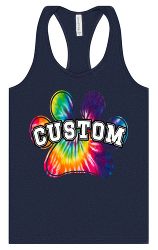 Custom Bright Tie Dye Paw Women's Racerback Tank