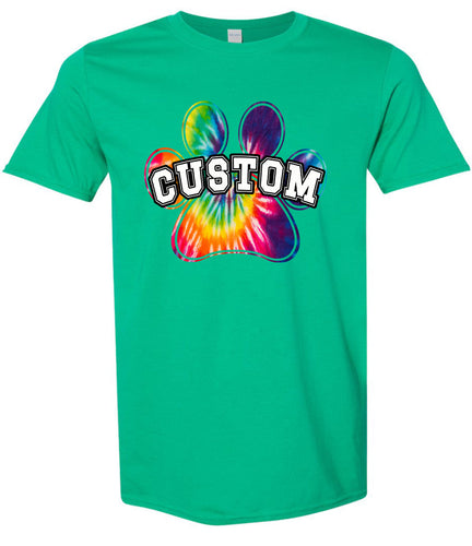 Custom Bright Tie Dye Paw Adult Gildan Soft Shirt