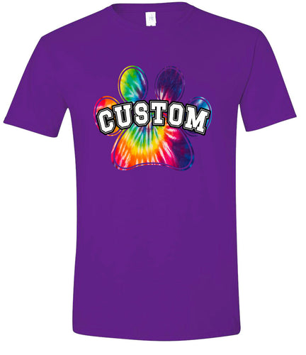 Custom Bright Tie Dye Paw Adult Gildan Soft Shirt