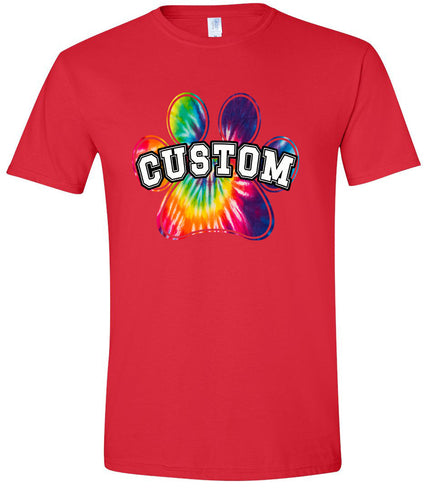 Custom Bright Tie Dye Paw Adult Gildan Soft Shirt