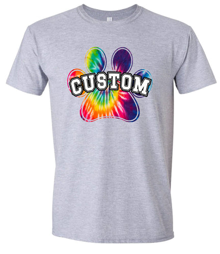 Custom Bright Tie Dye Paw Adult Gildan Soft Shirt