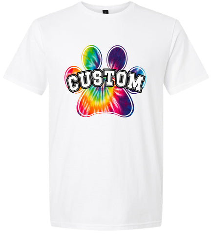Custom Bright Tie Dye Paw Adult Gildan Soft Shirt