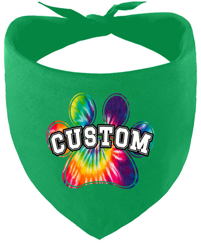 Custom Bright Tie Dye Paw Pet Bandana