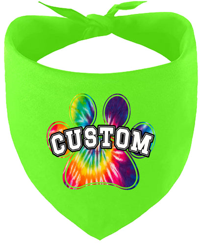 Custom Bright Tie Dye Paw Pet Bandana
