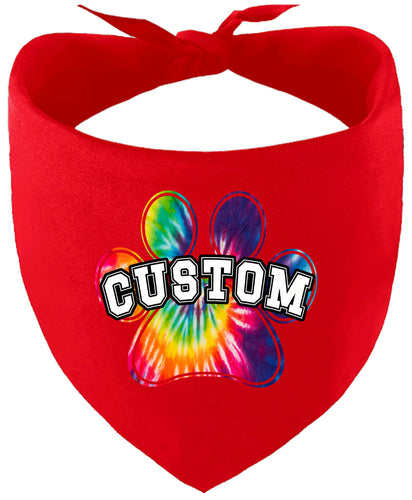 Custom Bright Tie Dye Paw Pet Bandana