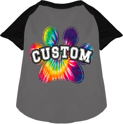 Custom Bright Tie Dye Paw Pet Raglan Shirts