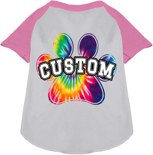 Custom Bright Tie Dye Paw Pet Raglan Shirts