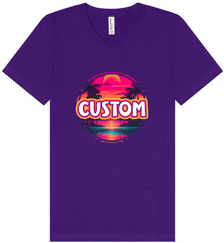 Custom Neon Beach Sunset Unisex V-Neck Shirt