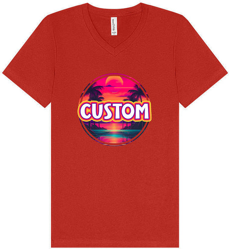 Custom Neon Beach Sunset Unisex V-Neck Shirt