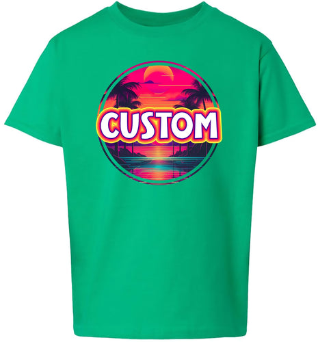 Custom Neon Beach Sunset Children's Gildan Soft Shirt