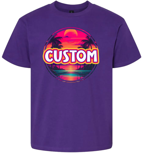 Custom Neon Beach Sunset Children's Gildan Soft Shirt