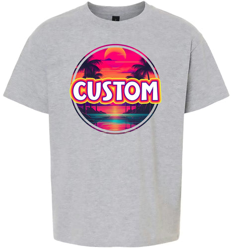 Custom Neon Beach Sunset Children's Gildan Soft Shirt