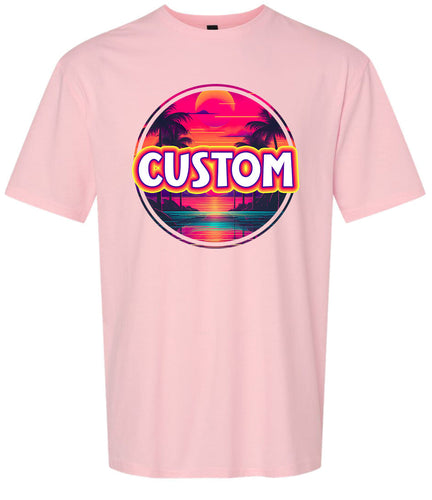 Custom Neon Beach Sunset Adult Gildan Soft Shirt