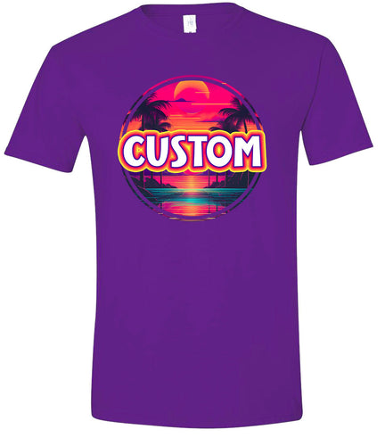 Custom Neon Beach Sunset Adult Gildan Soft Shirt