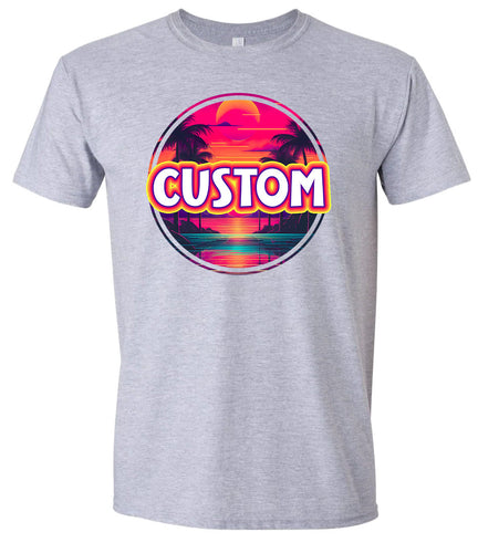 Custom Neon Beach Sunset Adult Gildan Soft Shirt