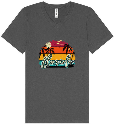 Custom Retro Beach Sunset Unisex V-Neck Shirt