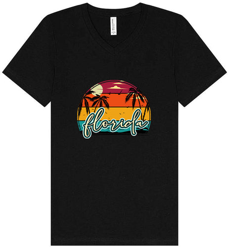 Custom Retro Beach Sunset Unisex V-Neck Shirt