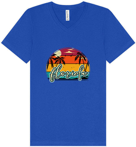 Custom Retro Beach Sunset Unisex V-Neck Shirt