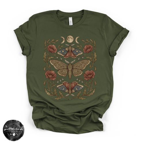 Harvest Moon Moth Tee | Celestial Botanical Moth Graphic T-Shirt