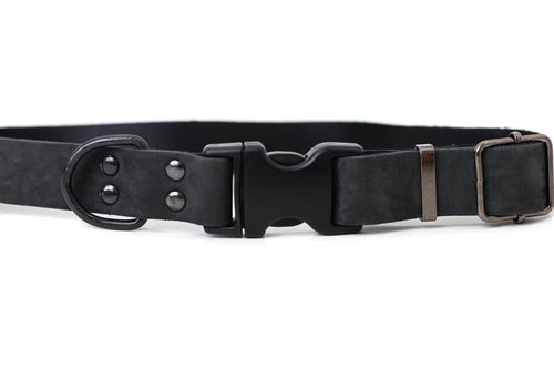 Sport Style Midnight Black Leather Dog Collar