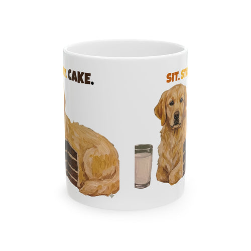 Sit. Stay. Cake. Golden Retriever Mug | Funny Dog Mom Coffee Mug