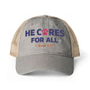 He Cares for All Scripture Paw Print Women's Washed Mesh-Back Cap